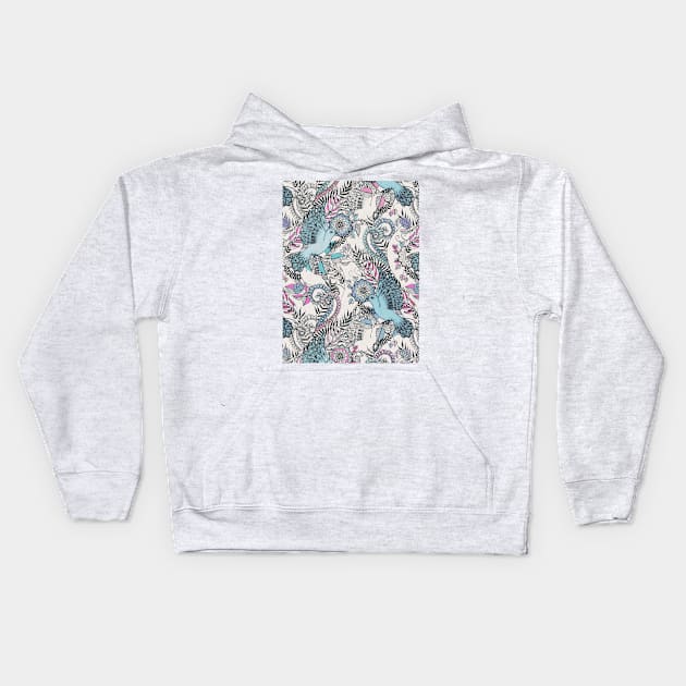 Flight of Fancy – pink, teal, cream Kids Hoodie by micklyn